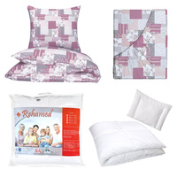 Zestaw pościeli  100x160 + 50x60 + prześcieradło we wzorze 80x160 | 137Npu | szaro różowa | patchwork serca