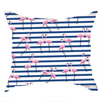 Poszewka bawełniana na jaśka 40x40 | 153granat | biało granatowa | flamingi pasy