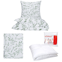 Zestaw pościeli  100x160 + 40x60 + prześcieradło we wzorze 80x160 | 102bzi | biało zielona | liście