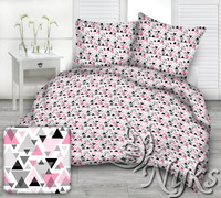 Pościel bawełniana 200x220 + poszewki na poduszkę 2*70x80 | 381róż | szaro różowa | wzór geometryczny