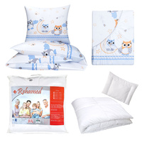 Zestaw pościeli  100x160 + 40x60 + prześcieradło we wzorze 80x160 | 234nie | niebieska | sowy