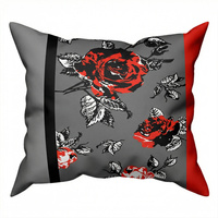 Poszewka z kory 50x60 | 063red | szaro czerwona | róże i pasy