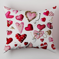 Poszewka bawełniana na poduszkę 50x50 | 073b-c | biało czerwona | serca walentynki