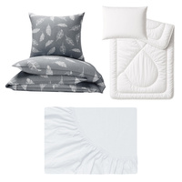 Zestaw pościeli 100x160 + 50x60 + prześcieradło jersey 80x160 | 161szary | szara | piórka