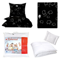 Zestaw pościeli 100x160 + 40x60 + prześcieradło we wzorze 80x160 | 055cza | czarna | baranki