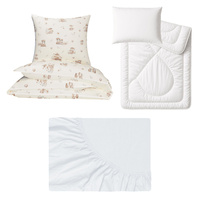 Zestaw pościeli 100x160 + 50x60 + prześcieradło jersey 80x160 | 234bez | beżowa | sowy zwierzątka
