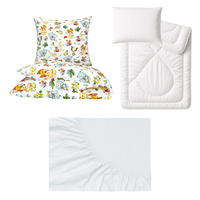 Zestaw pościeli  100x160 + 50x60 + prześcieradło jersey 80x160 | 502kol | biała | zwierzątka leśne