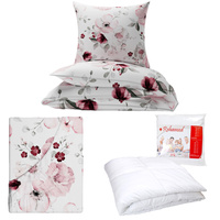 Zestaw pościeli  100x160 + 50x60 + prześcieradło we wzorze 80x160 | 426róż | biało różowa | kwiat jabłoni