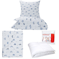 Zestaw pościeli  100x160 + 40x60 + prześcieradło we wzorze 80x160 | 486b-n | biało niebieska | autka
