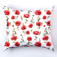 Poszewka bawełniana na poduszkę 50x80 | 126bia | biało czerwona | kwiaty maki