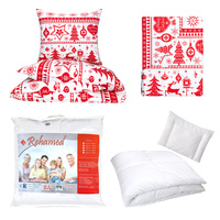 Zestaw pościeli 100x160 + 40x60 + prześcieradło we wzorze 80x160 | 094cze | czerwona | świąteczny renifery