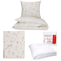 Zestaw pościeli  100x160 + 40x60 + prześcieradło we wzorze 80x160 | 424bez | beżowa | gęsi i baletnice myszy