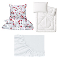 Zestaw pościeli  100x160 + 40x60 + prześcieradło jersey 80x160 | 002bor | bordowa | świąteczna Mikołaje