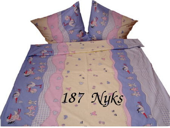 Pościel bawełniana 160x200 + poszewki na poduszkę 2*70x80 | 187nie | niebieska | bociany