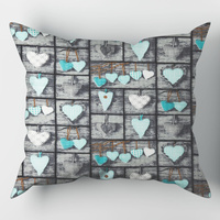 Poszewka bawełniana na jaśka 40x40 | 073turk | szara | serca walentynki