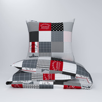 Pościel z kory 160x200 + 70x80 + 40x40 | 190red | czerwona | Patchwork z gwiazdą