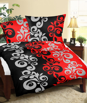 Pościel bawełniana 140x200 + poszewka na poduszkę 70x80 | 325red | czarno czerwona | ornament