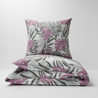 Pościel z kory 140x200 + 70x80 + 40x40 | 455róż | szaro różowa | liście monstera
