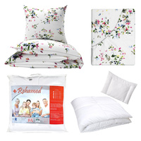 Zestaw pościeli  100x160 + 40x60 + prześcieradło we wzorze 80x160 | 122kol | biała | liście