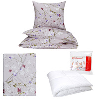 Zestaw pościeli  100x160 + 40x60 + prześcieradło we wzorze 80x160 | 513bez | beżowa | kwiaty bluszcz