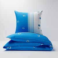 Pościel z kory 140x200 + 70x80 + 40x40 | 001nieb | niebieska | kwiaty stokrotki