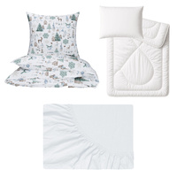 Zestaw pościeli  100x160 + 40x60 + prześcieradło jersey 80x160 | 017s-m | biała | świąteczna choinki