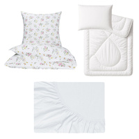 Zestaw pościeli  100x160 + 50x60 + prześcieradło jersey 80x160 | 121kon | biała | polne kwiaty