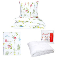 Zestaw pościeli  100x160 + 40x60 + prześcieradło we wzorze 80x160 | 205kol | biała | polne kwiaty