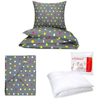 Zestaw pościeli  100x160 + 50x60 + prześcieradło we wzorze 80x160 | 230kol | kolorowa | grochy