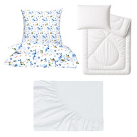 Zestaw pościeli 100x160 + 50x60 + prześcieradło jersey 80x160 | 235zlw | biało niebieska | ocean