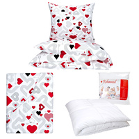 Zestaw pościeli 100x160 + 50x60 + prześcieradło we wzorze 80x160 | 330bcz | biało czerwona | Walentynki serca