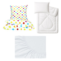 Zestaw pościeli  100x160 + 50x60 + prześcieradło jersey 80x160 | 230mpa | biała | grochy