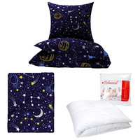 Zestaw pościeli  100x160 + 40x60 + prześcieradło we wzorze 80x160 | 202pla | granatowa | kosmos