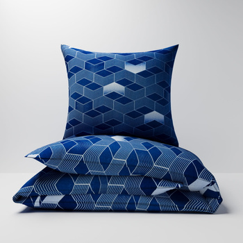 Pościel dla dziecka bawełniana 140x160 + poszewka na poduszkę 50x60 | 315Ggr | granatowa | wzór geometryczny