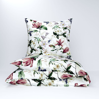 Pościel bawełniana 140x160 + poszewka 50x60 | ecri | kwiaty magnolie | 359mag