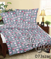 Pościel z kory 160x200 + poszewki na poduszkę 2*70x80 | 073szar | szaro różowa | patchwork z sercami