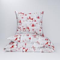 Pościel bawełniana 160x200 + poszewka na poduszkę 50x60 | 421sza | szara | wzór świąteczny skrzaty