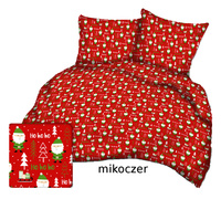 Pościel bawełniana 140x200 + 70x80 + 40x40 | mikocz| czerwona | świąteczna Mikołaje