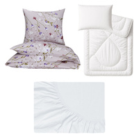 Zestaw pościeli  100x160 + 50x60 + prześcieradło jersey 80x160 | 513bez | beżowa | kwiaty bluszcz