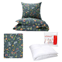 Zestaw pościeli  100x160 + 40x60 + prześcieradło we wzorze 80x160 | 033grf | grafitowa | kwiaty malowane