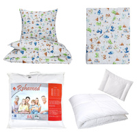 Zestaw pościeli  100x160 + 50x60 + prześcieradło we wzorze 80x160 | 016Sko | biało zielona | dinozaury