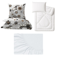 Zestaw pościeli  100x160 + 40x60 + prześcieradło jersey 80x160 | 068bra | brązowa | kwiaty