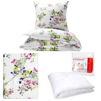 Zestaw pościeli  100x160 + 40x60 + prześcieradło we wzorze 80x160 | 426Dbi | biała | kwiaty jabłoni