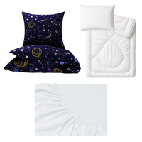 Zestaw pościeli 100x160 + 50x60 + prześcieradło jersey 80x160 | 202pla | granatowa | kosmos