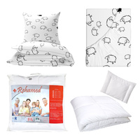 Zestaw pościeli  100x160 + 50x60 + prześcieradło we wzorze 80x160 | 055bia | biało czarna | baranki