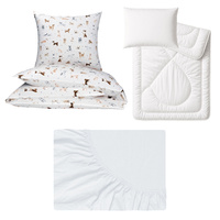 Zestaw pościeli  100x160 + 40x60 + prześcieradło jersey 80x160 | 189Nbe | beżowa | pieski