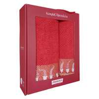 Komplet ręczników z bawełny egipskiej  na prezent Gnom czerwony