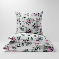 Pościel bawełniana 140x200 + poszewka na poduszkę 50x60 | 158kolo | biała | kwiaty róże