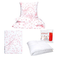 Zestaw pościeli  100x160 + 40x60 + prześcieradło we wzorze 80x160 | 007róż | biało różowa | kwiat wiśni