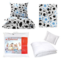 Zestaw pościeli 100x160 + 40x60 + prześcieradło we wzorze 80x160 | 089nie | niebieska | piłki